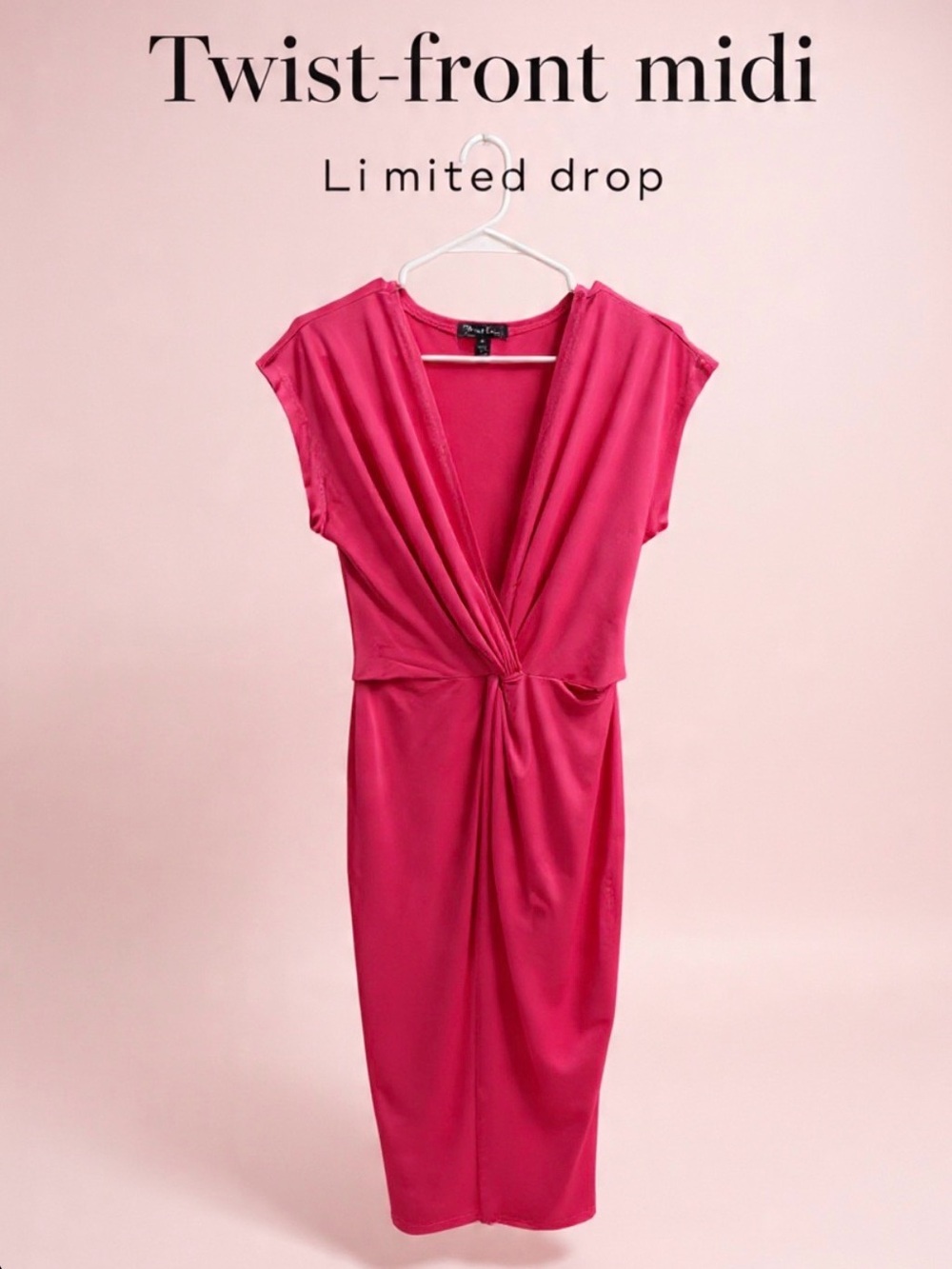 Fuchsia Twist-Front Midi Dress